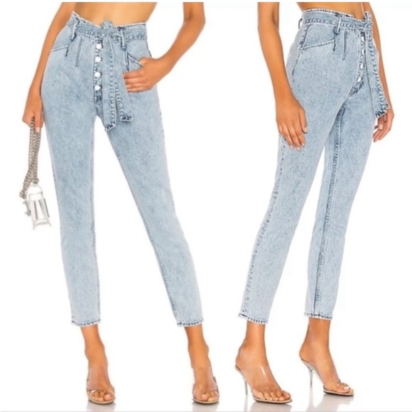 GRLFRND Denim - GRLFRND Blue Jeans Daphne High Rise Size 26 Belt Stonewash Light Distressed